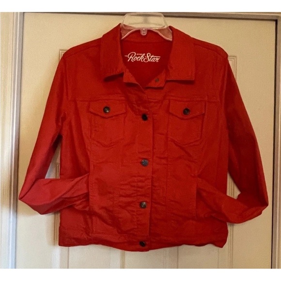 Old Navy Jackets & Blazers - Old Navy rockstar women’s size large vibrant orange denim jean jacket